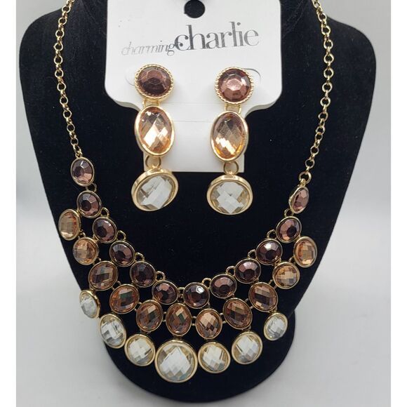 New With Tags Charming Charlie Earring & Necklace Set Bib Ombre 19in - Picture 1 of 4